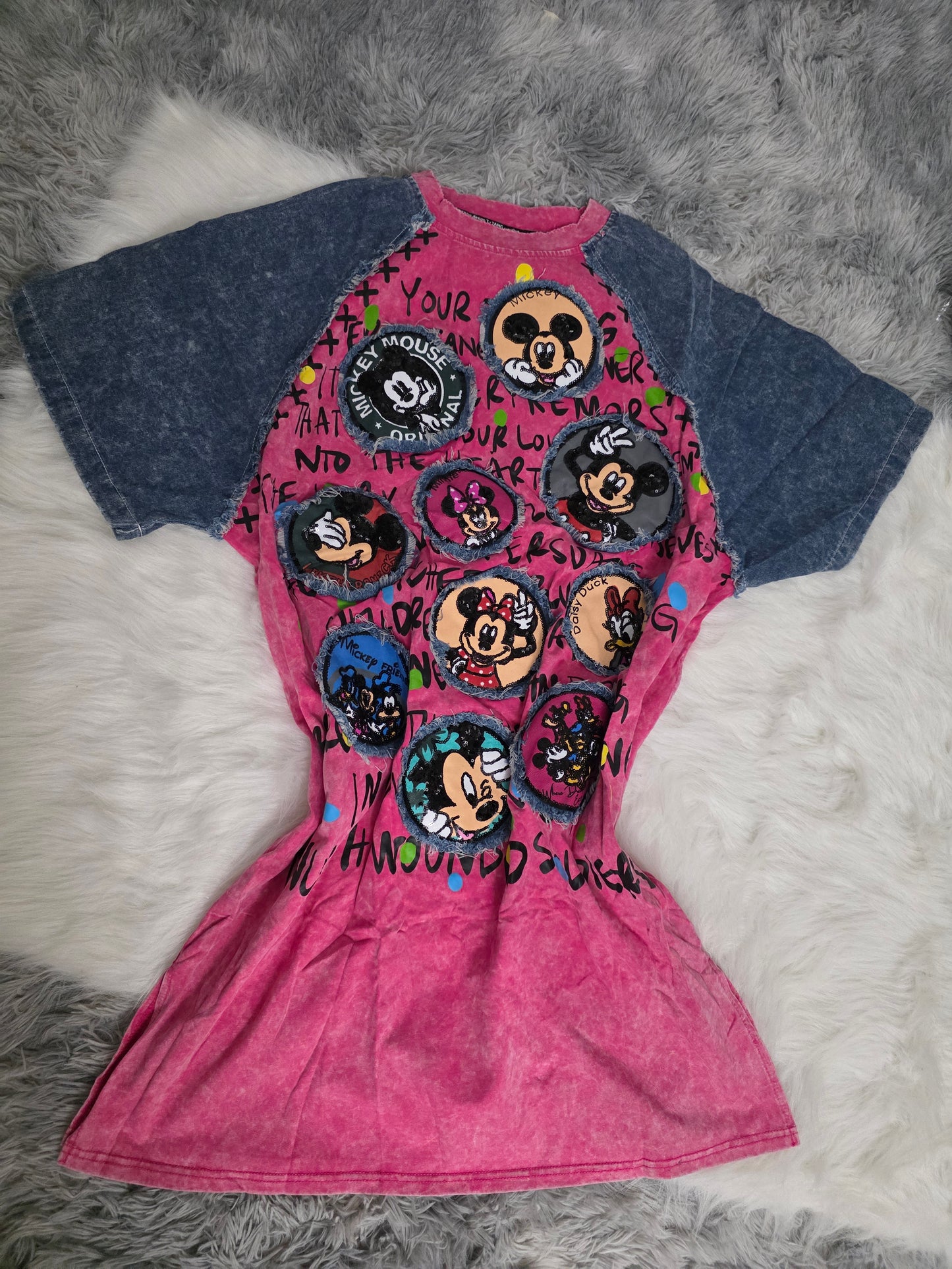 Vestido Denim Style con Bolsillos/Rosa y Azul