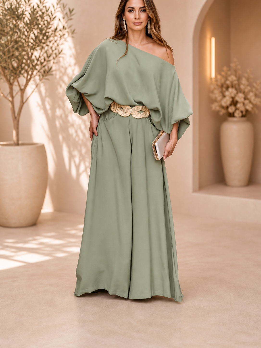 Conjunto Palazzo Elegancia Verde oliva suave