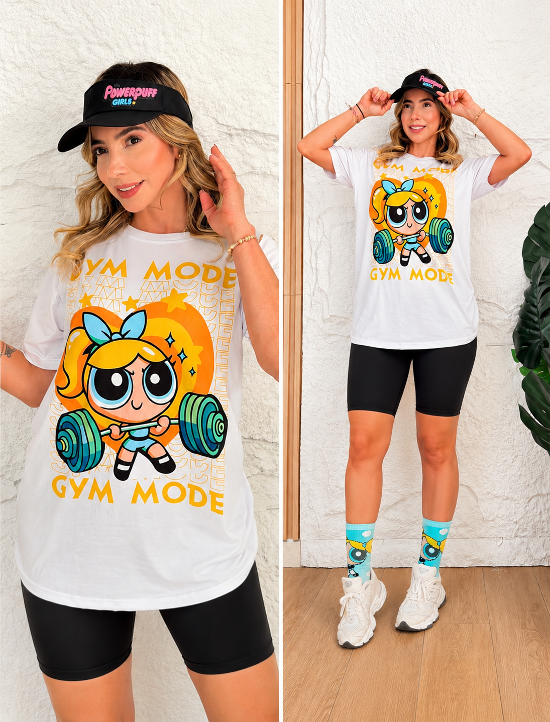 Conjunto Gym Mode Blossom Power/Blanco &Negro & Azulado