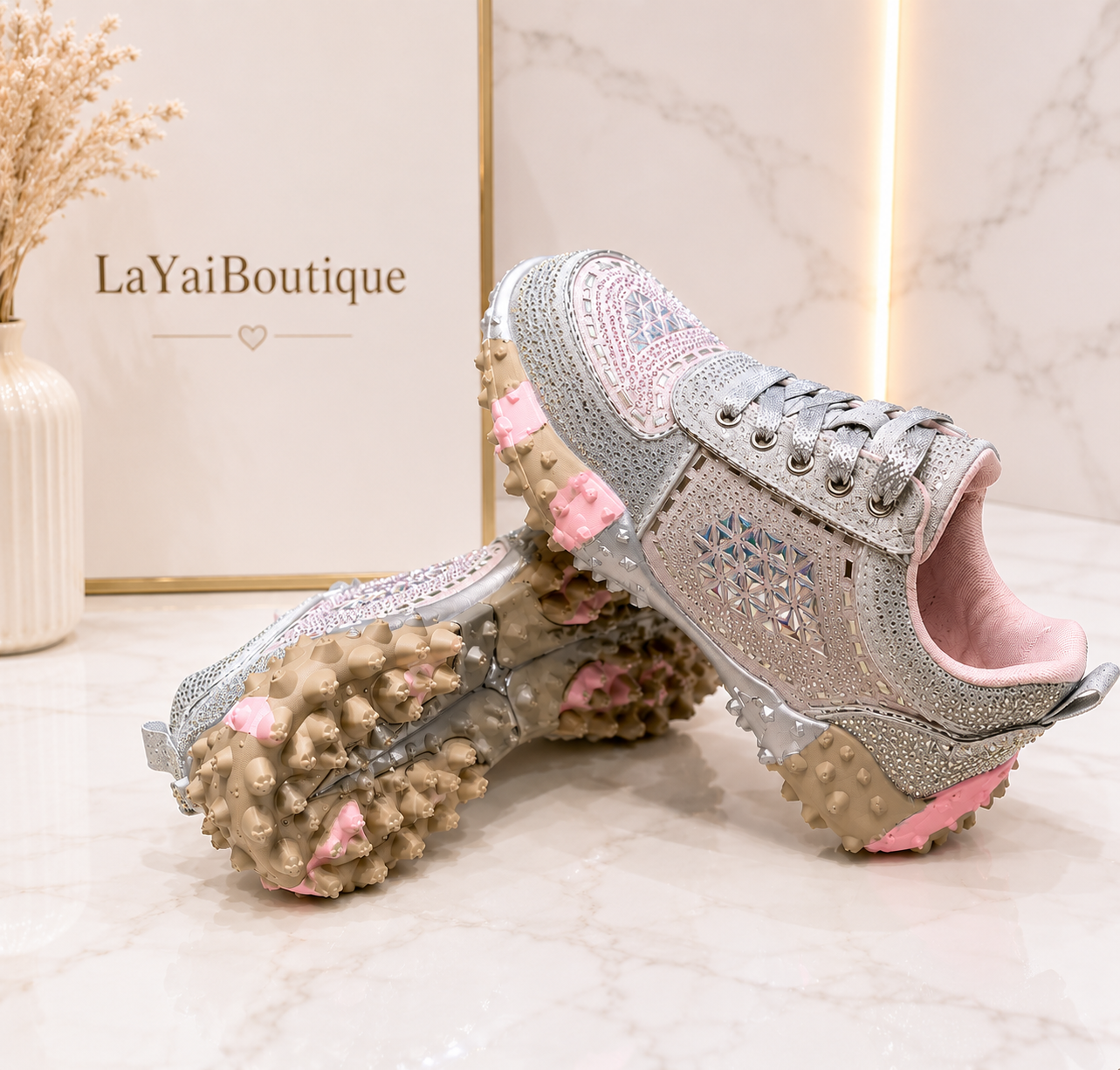 Sneakers Chunky Diamond/Plateado Perla/Linea Estándar