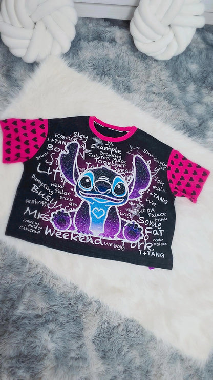 Blusón Crop Neon Vibes/Negro con Fucsia