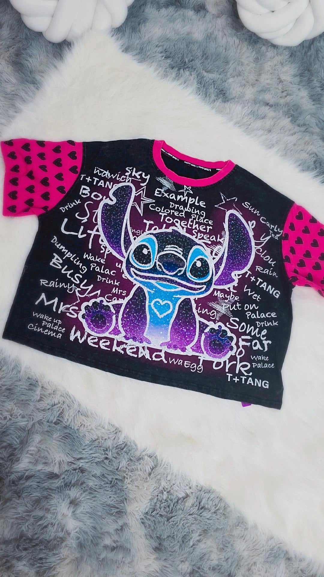 Blusón Crop Neon Vibes/Negro con Fucsia