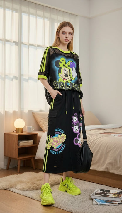 Conjunto Falda Neon Street/Negro y Verde