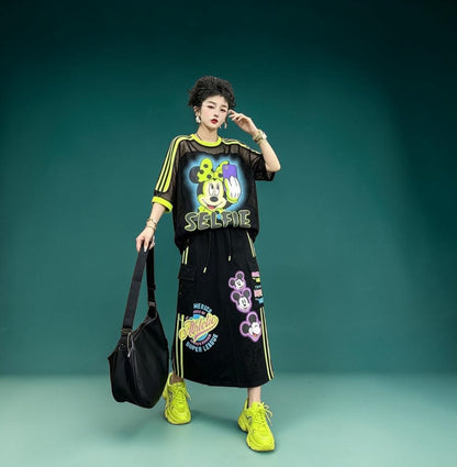 Conjunto Falda Neon Street/Negro y Verde