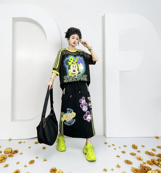 Conjunto Falda Neon Street/Negro y Verde