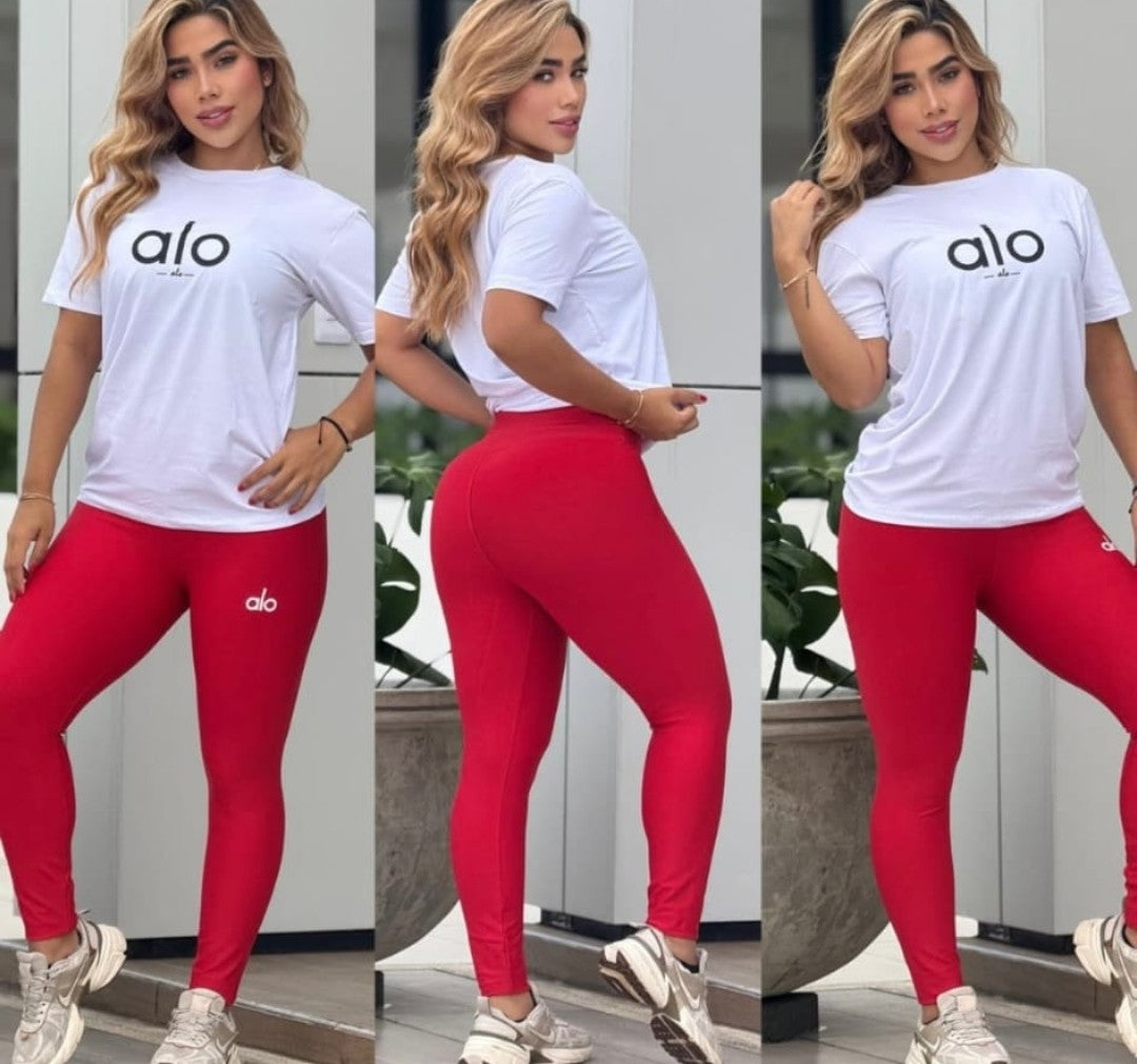 Conjunto/2 Piezas Athleisure Luxe Essential/ Blanco y Rojo