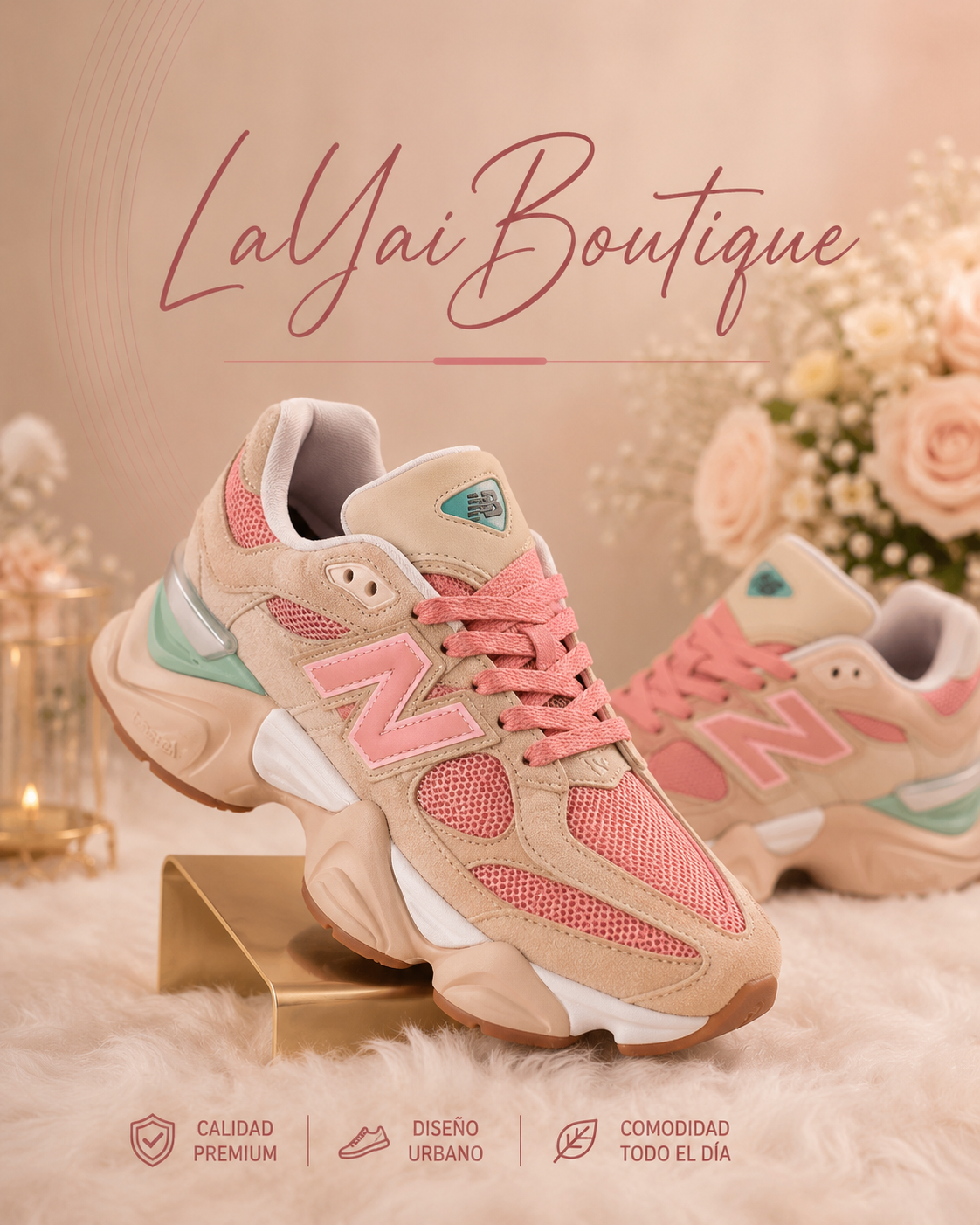 Sneakers Aurora Blush/Rosa y Beige/Línea Premium