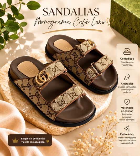 Sandalias Monograma Café Luxe/Linea Premium