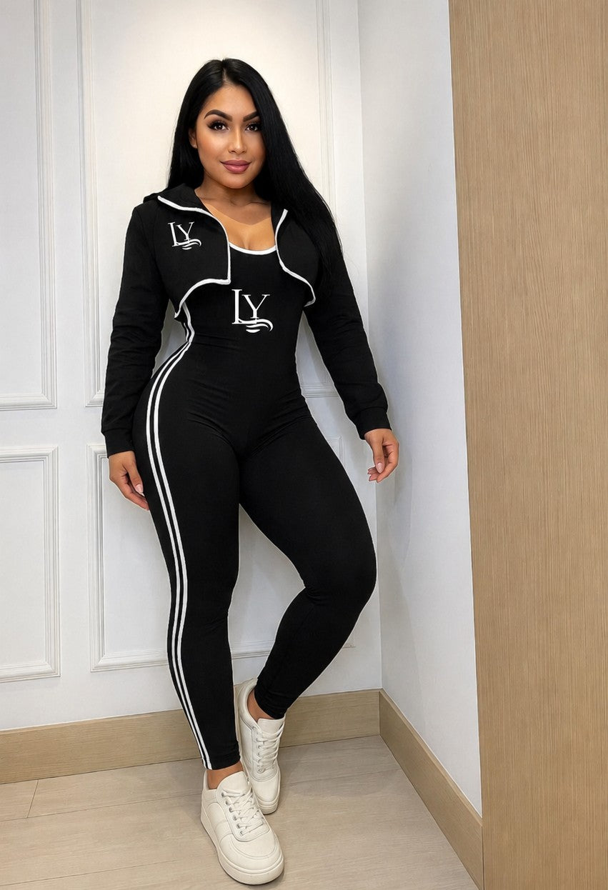 Jumpsuit  LY and Cropped Jacket Set|Black